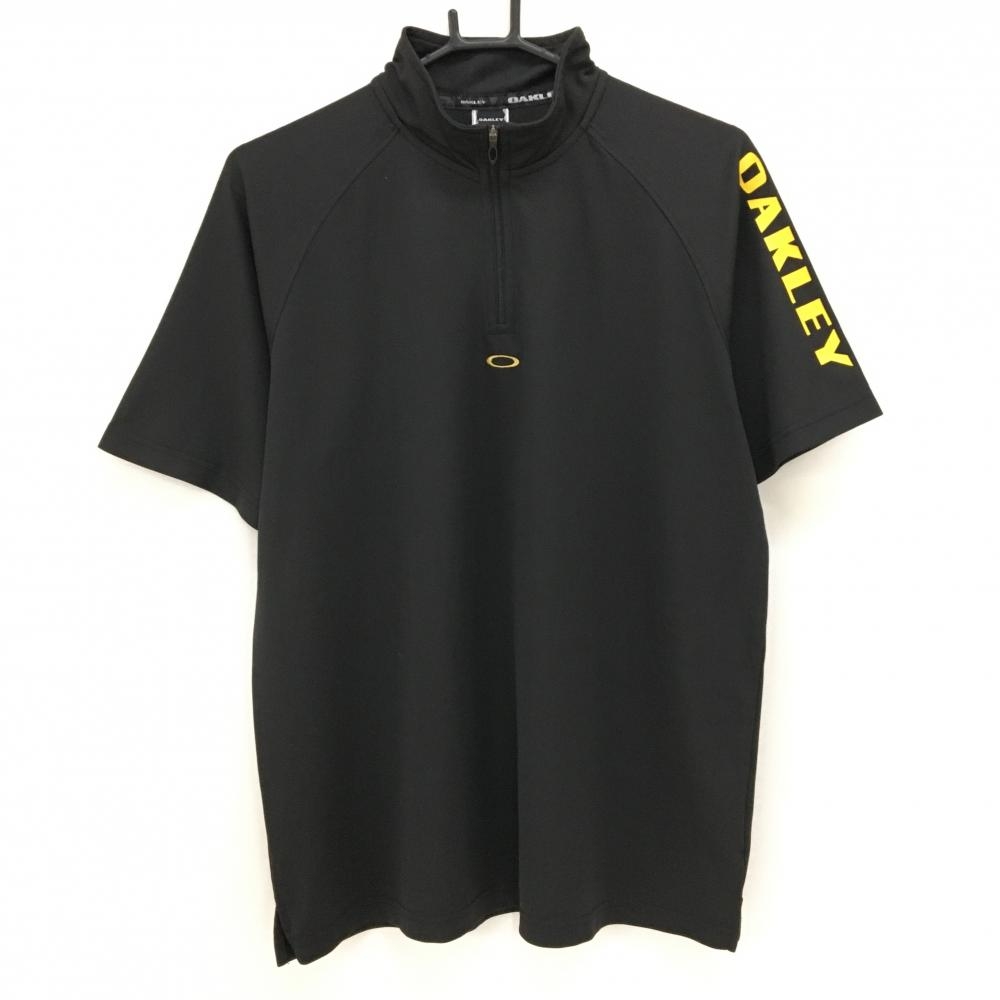 【美品】オークリー 半袖ハイネックシャツ 黒×イエロー ハーフジップ メンズ M ゴルフウェア Oakley