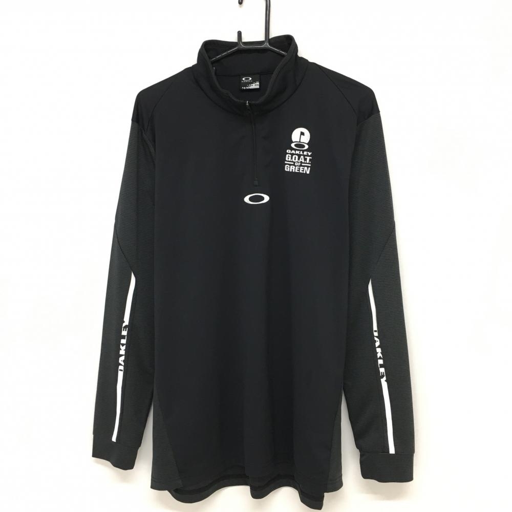 【美品】オークリー 長袖ハイネックシャツ 黒×グレー 袖ボーダー ハーフジップ メンズ XXL ゴルフウェア 大きいサイズ Oakley