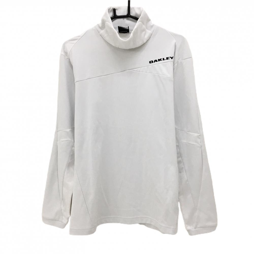 【超美品】オークリー 長袖ハイネックシャツ 白 一部地模様 ロゴ刺しゅう メンズ L ゴルフウェア Oakley