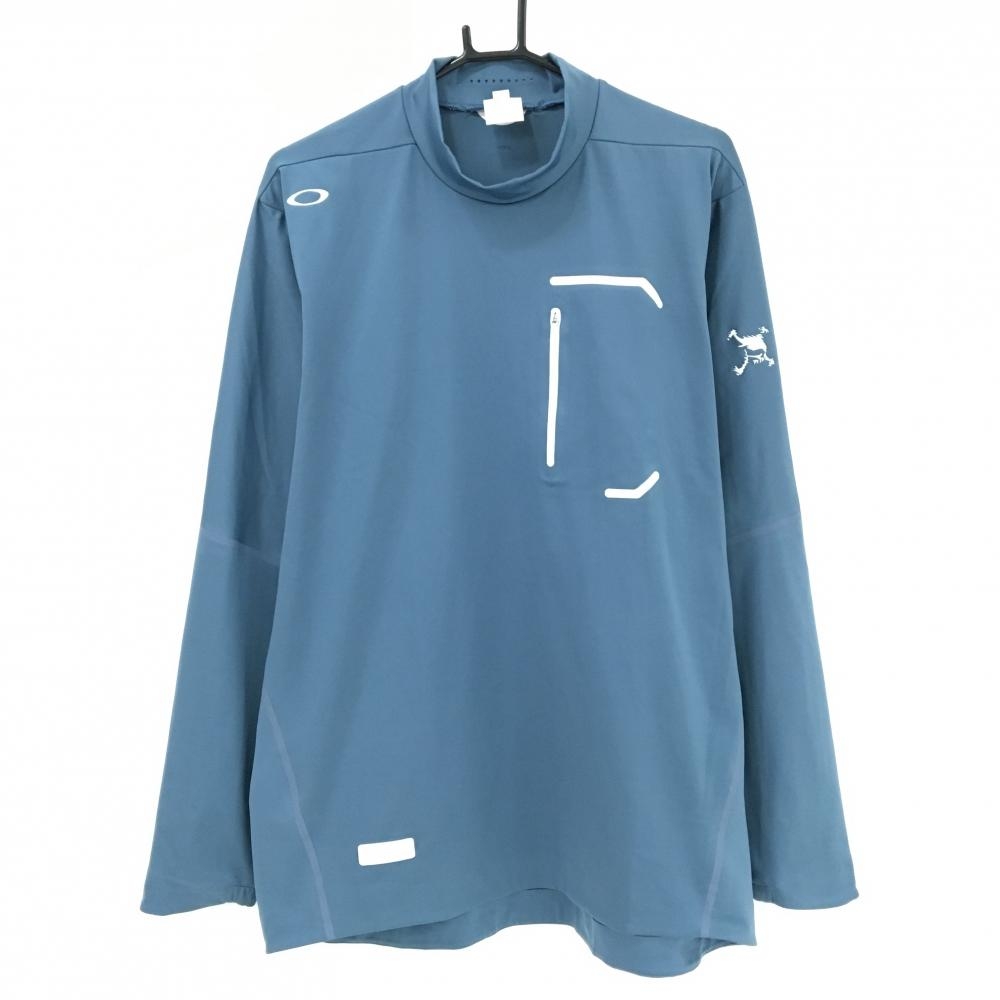 【美品】オークリー 長袖ハイネックシャツ スモーキーブルー 吸湿性 発散性 速乾性 ストレッチ  メンズ 2XL ゴルフウェア Oakley