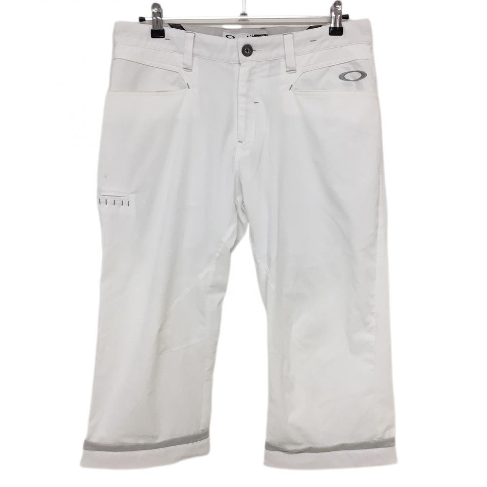 オークリー 半端丈パンツ 白×グレー 織生地 ロゴ刺しゅう ティー装着可 メンズ 34(L) ゴルフウェア Oakley