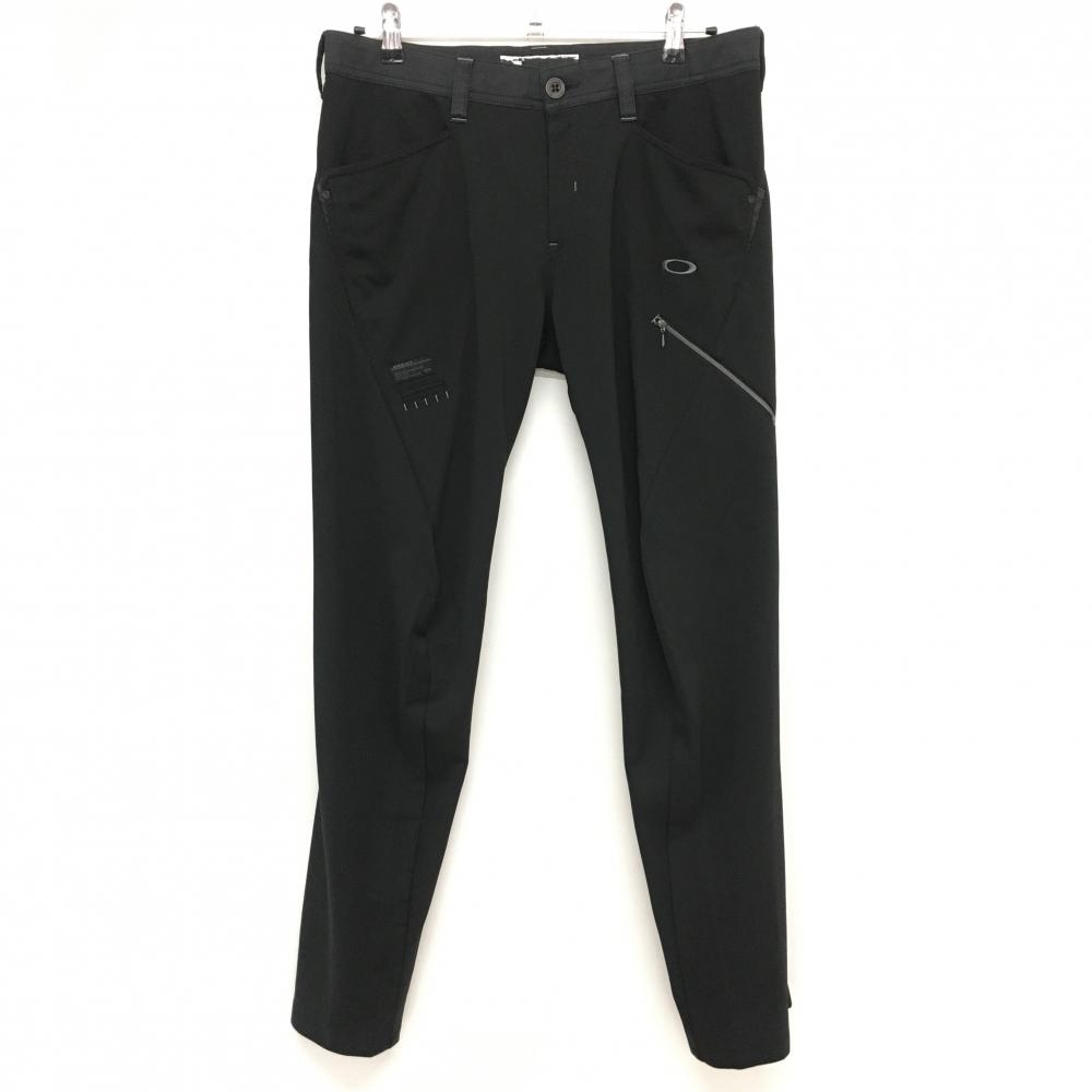 【美品】オークリー パンツ 黒×グレー ロゴ刺しゅう ティー装着可 メンズ 34 ゴルフウェア Oakley