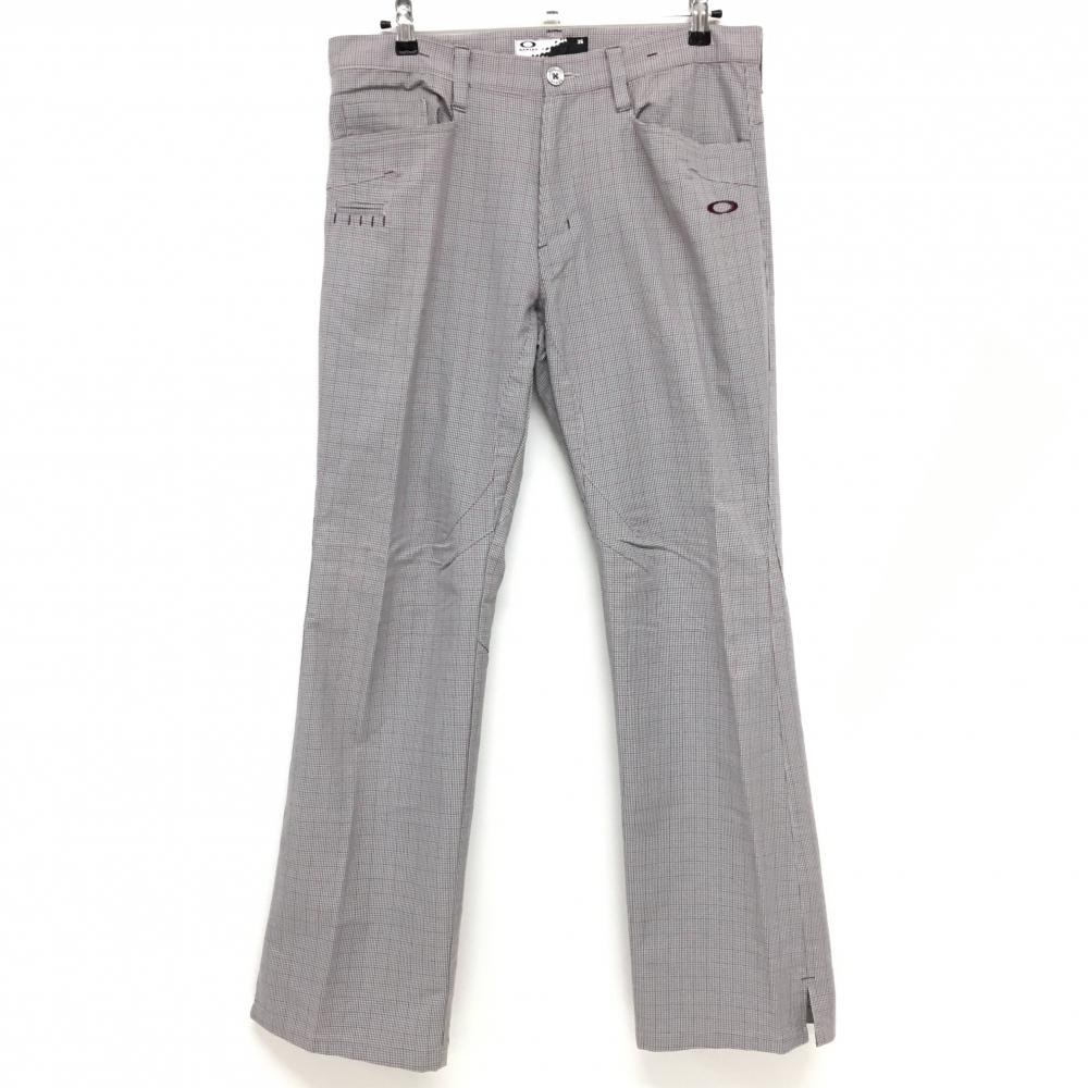 【超美品】オークリー パンツ グレー×ボルドー 細目千鳥格子 チェック ティー装着可 メンズ 36 ゴルフウェア Oakley