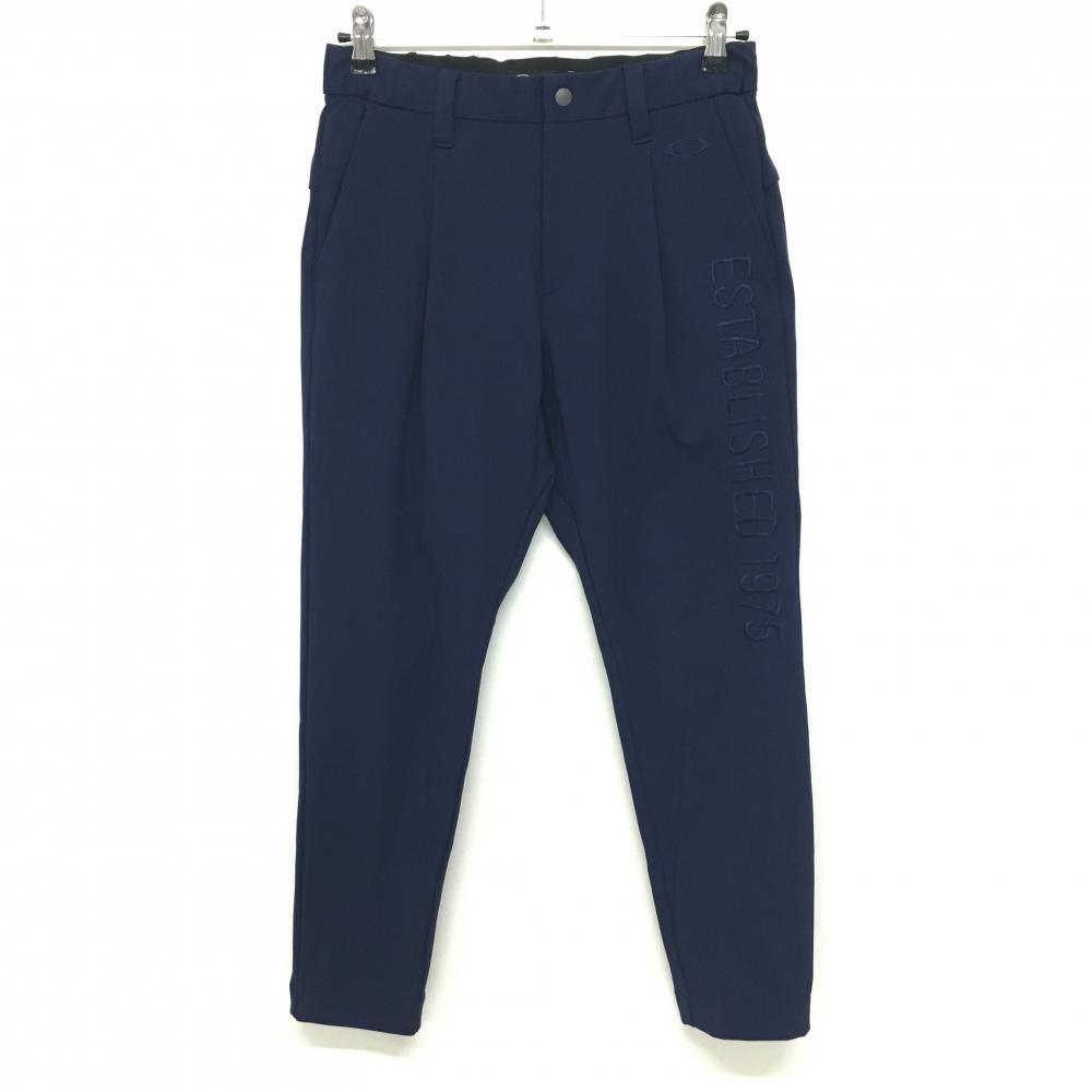 【美品】オークリー パンツ ネイビー 刺しゅう ベルト部一部ゴム ストレッチ  メンズ M ゴルフウェア Oakley