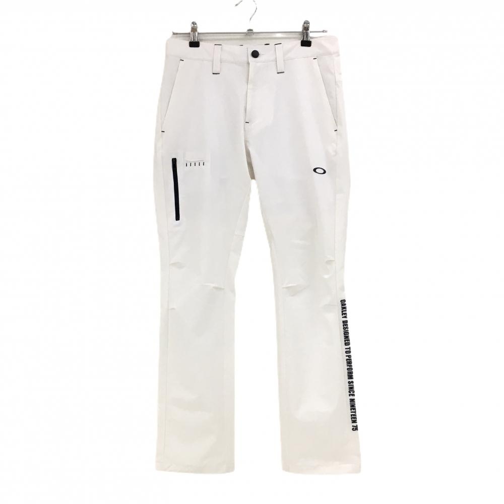 【美品】オークリー パンツ 白 ロゴダークグレー ティー装着可  メンズ 31 ゴルフウェア Oakley