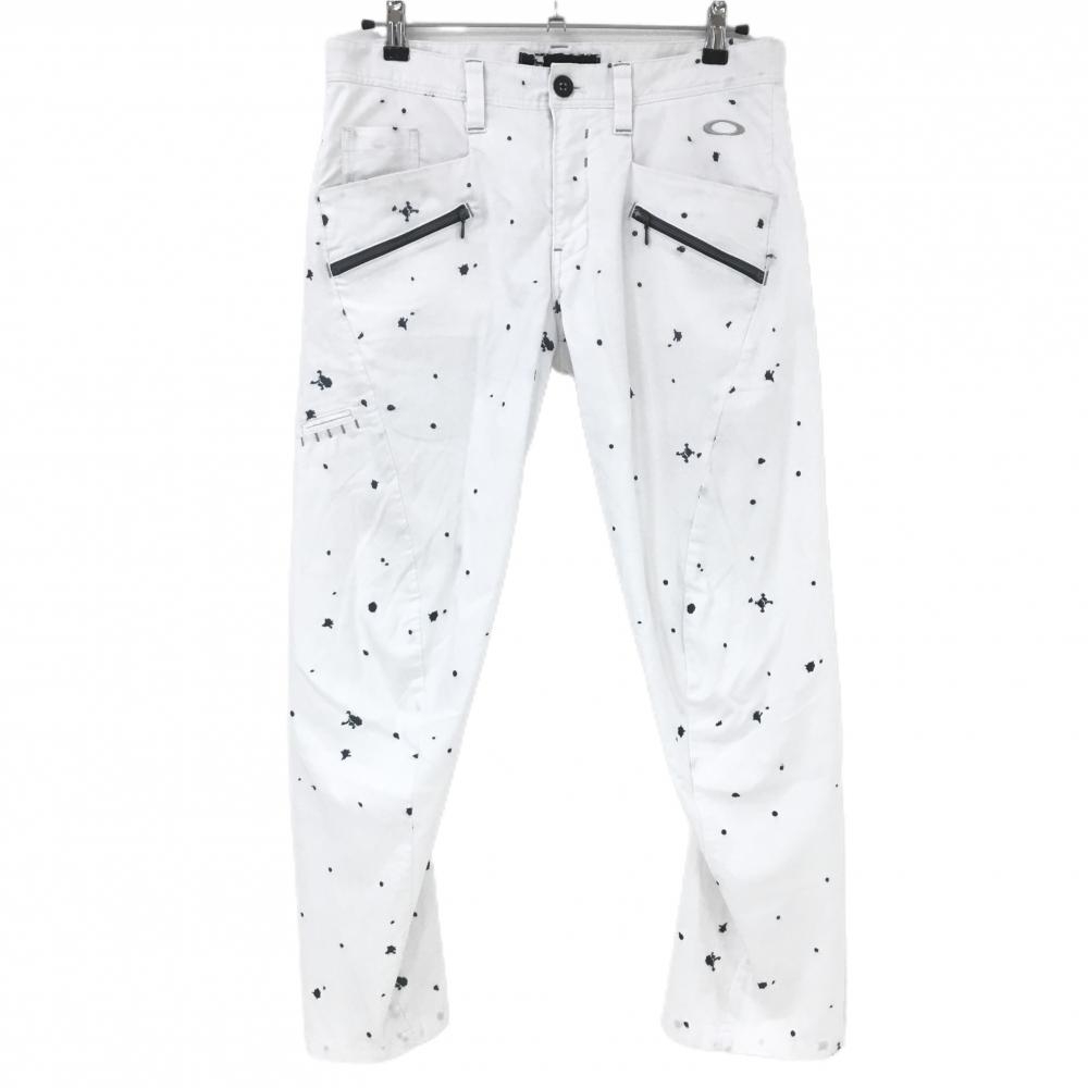 オークリー パンツ 白×ネイビー 総柄 ティー装着可  メンズ 33 ゴルフウェア Oakley