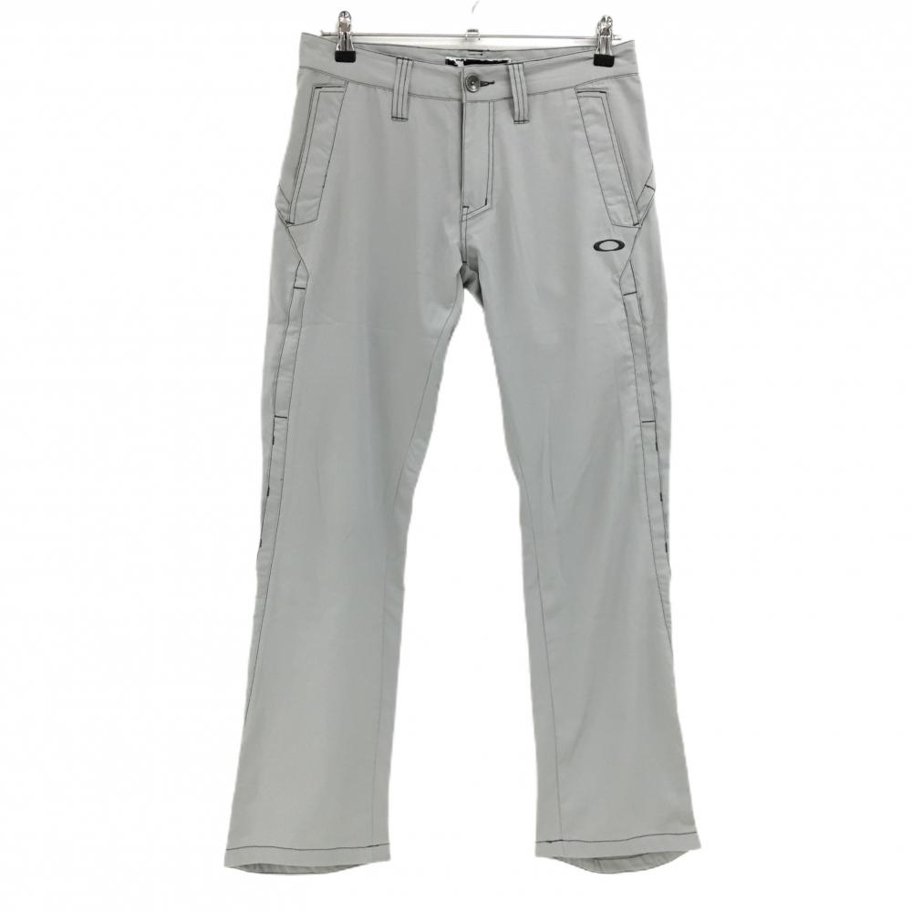 【美品】オークリー パンツ ライトグレー×グレー ステッチ ティー装着可 ロゴ刺しゅう メンズ 31 ゴルフウェア Oakley