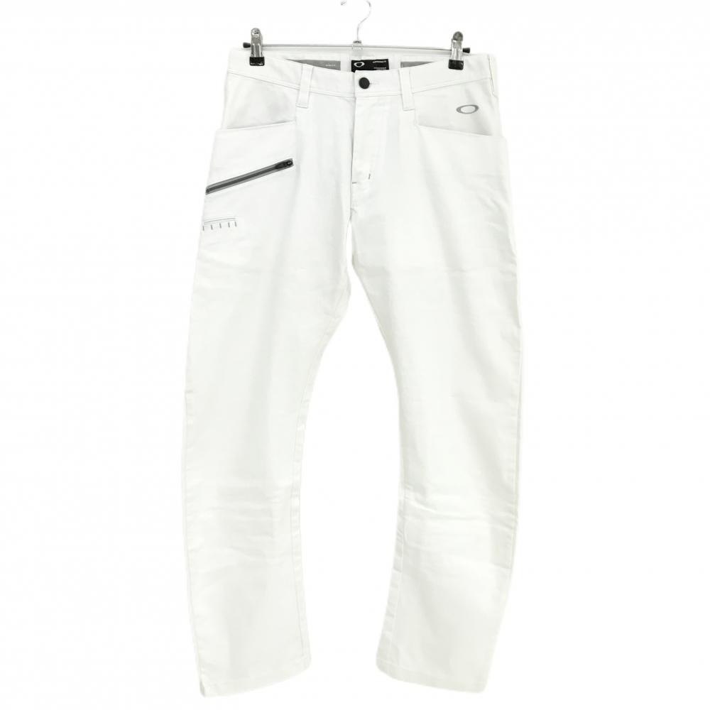 オークリー パンツ 白 ロゴグレー ティー装着可 ストレッチ  メンズ 34 ゴルフウェア Oakley