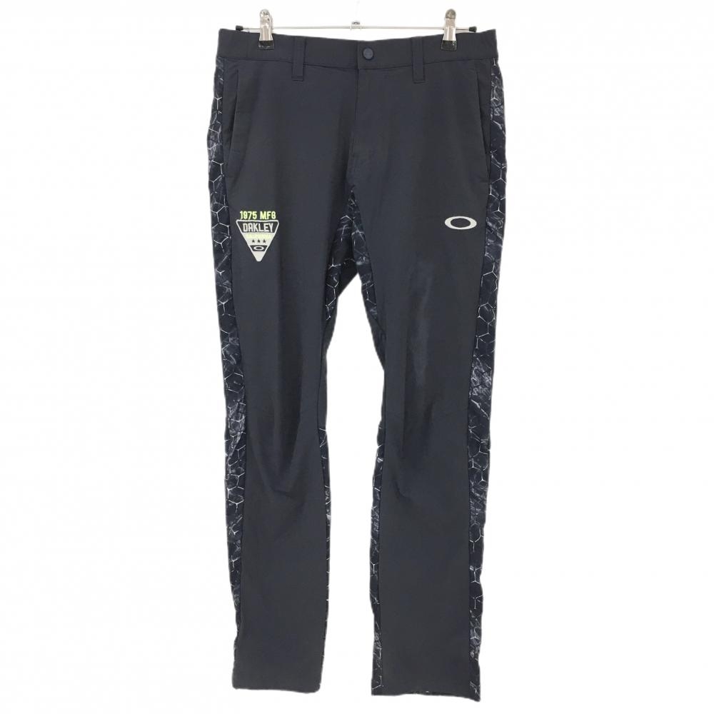 【美品】オークリー ナイロンパンツ ネイビー×白 一部柄 裏地付 後ろウエストゴム メンズ L ゴルフウェア Oakley