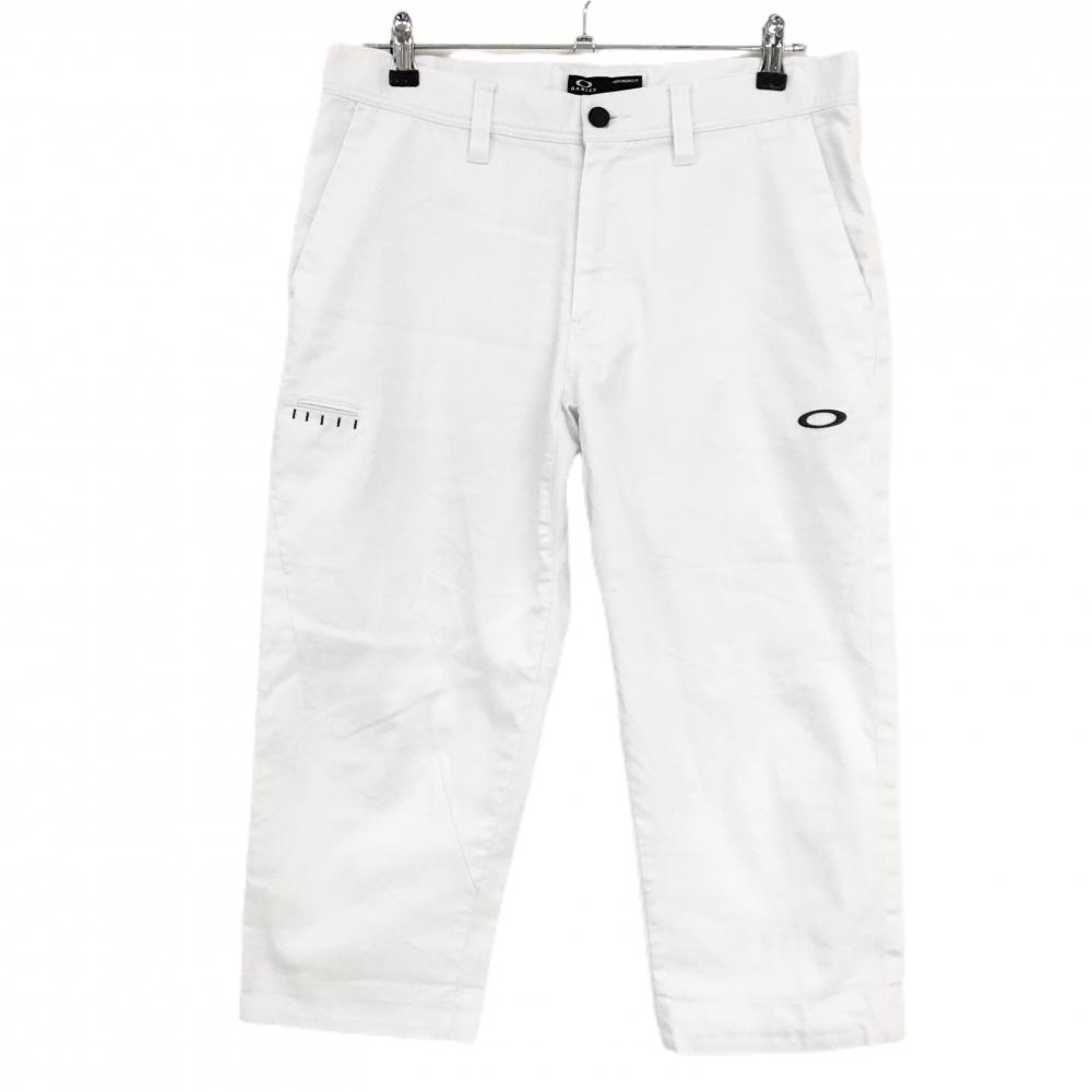 【美品】オークリー 七分丈パンツ 白 ストレッチ ロゴグレー 一部裏地付  メンズ 34 ゴルフウェア Oakley