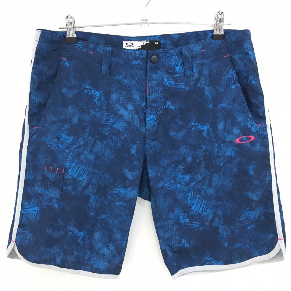 オークリー ハーフパンツ ブルー×ネイビー 総柄 ロゴピンク 薄手 メンズ 34 ゴルフウェア Oakley