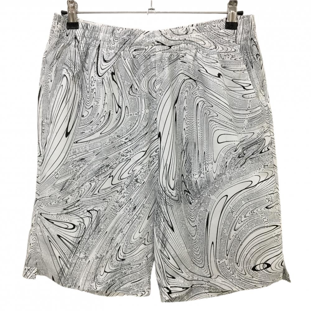 【超美品】オークリー ハーフパンツ 白×黒 総柄 ウエストゴム メンズ XL ゴルフウェア Oakley