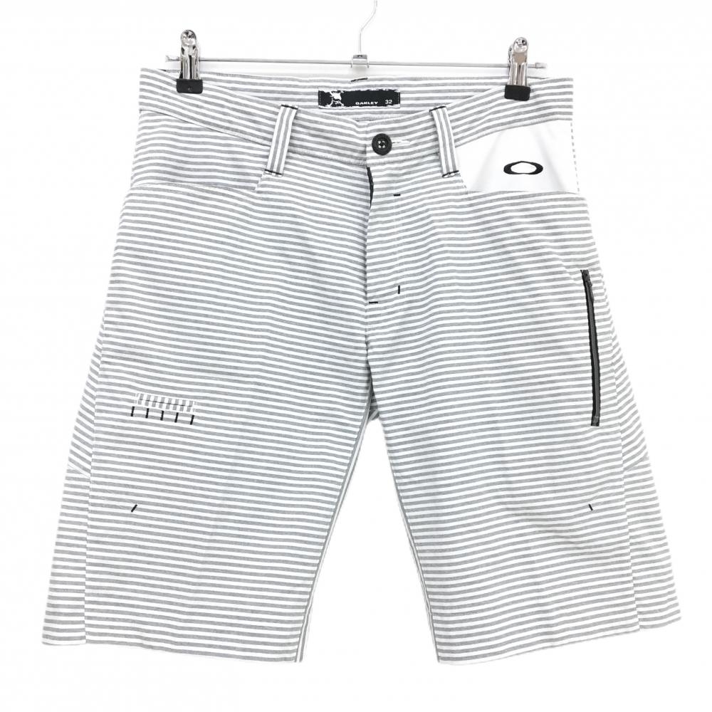 オークリー ハーフパンツ 白×グレー ボーダー ティー装着可 メンズ 32 ゴルフウェア Oakley