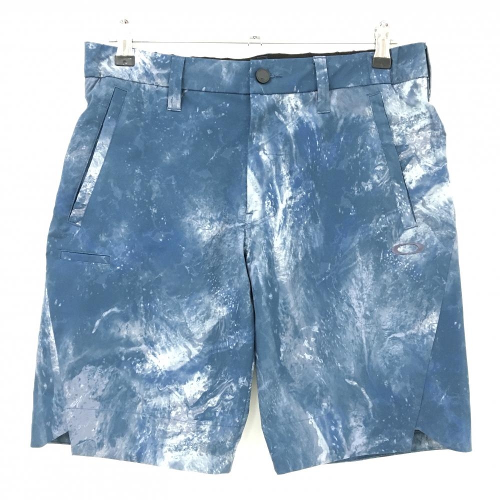【超美品】オークリー ハーフパンツ ネイビー×白 総柄 ロゴ刺しゅう ストレッチ  メンズ XL ゴルフウェア Oakley