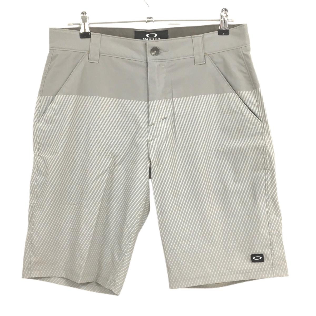 【美品】オークリー ハーフパンツ グレージュ 下部斜めストライプ  メンズ 32 ゴルフウェア Oakley
