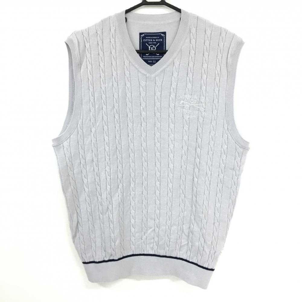 【超美品】カッターアンドバック ニットベスト グレー ロープ編み Vネック ウール混 メンズ LL ゴルフウェア CUTTER＆BUCK