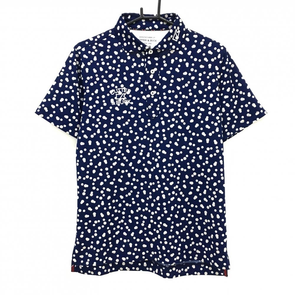 【超美品】カッターアンドバック 半袖ポロシャツ ネイビー×ベージュ ドット  メンズ M ゴルフウェア CUTTER＆BUCK