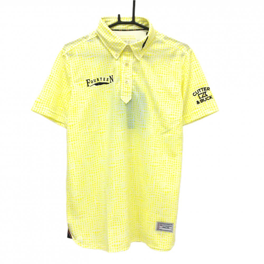 【新品】カッターアンドバック 半袖ポロシャツ イエロー×白 総柄 ボタンダウン FOURTEEN メンズ L ゴルフウェア CUTTER＆BUCK