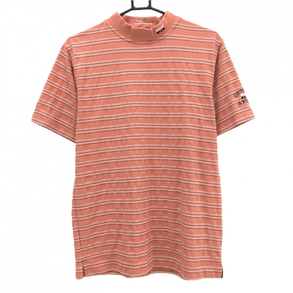 カッターアンドバック 半袖ハイネックシャツ オレンジ系×白×ネイビー ボーダー風  メンズ M ゴルフウェア CUTTER＆BUCK