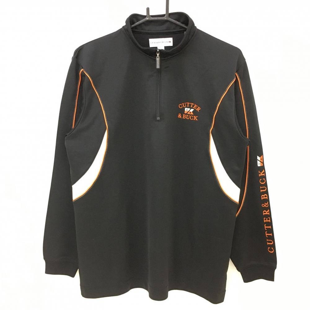 カッターアンドバック 長袖ハイネックシャツ 黒×蛍光オレンジ ロゴ