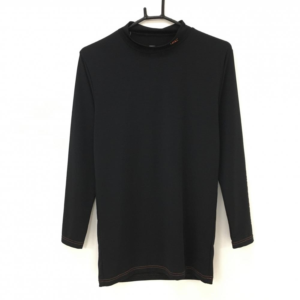 【美品】カッターアンドバック 長袖ハイネックシャツ 黒 ボーダー地模様 薄手 メンズ M ゴルフウェア CUTTER＆BUCK