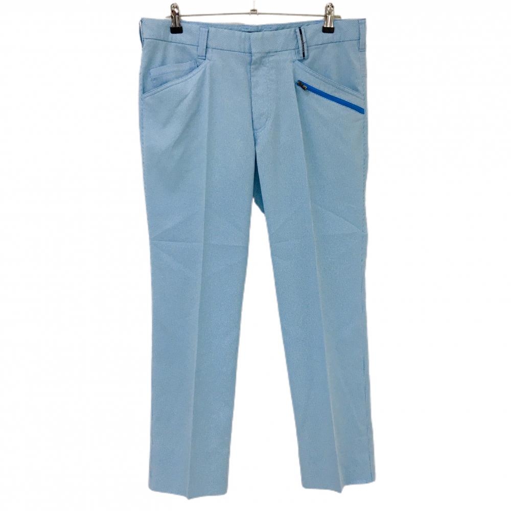 【美品】カッターアンドバック パンツ ライトブルー×白 チェック 凹凸生地 ストレッチ  メンズ 88 ゴルフウェア CUTTER＆BUCK