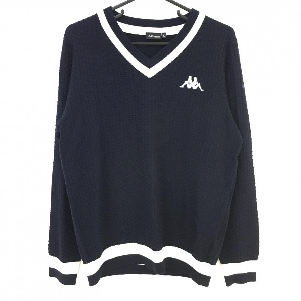 【超美品】カッパ セーター ネイビー×白 ニット Vネック 羊毛混  メンズ O ゴルフウェア Kappa