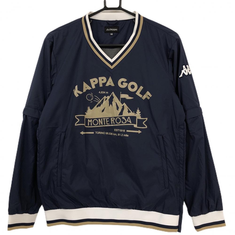 【超美品】カッパ 2WAYスニード ネイビー×ベージュ 袖着脱可 フロントロゴ 裏地メッシュ ブルゾン メンズ M ゴルフウェア Kappa
