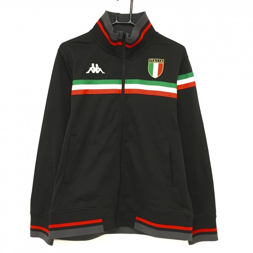 【超美品】カッパ ジャケットブルゾン 黒×レッド×グリーン 裏微起毛 ITALIAワッペン メンズ LL ゴルフウェア Kappa