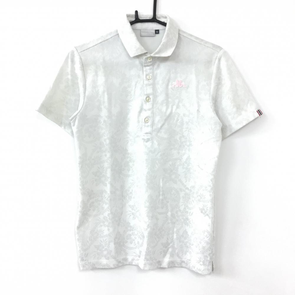 Kappa カッパ 半袖ポロシャツ 白×ライトグレー 花柄 総柄 織生地 メンズ S ゴルフウェア