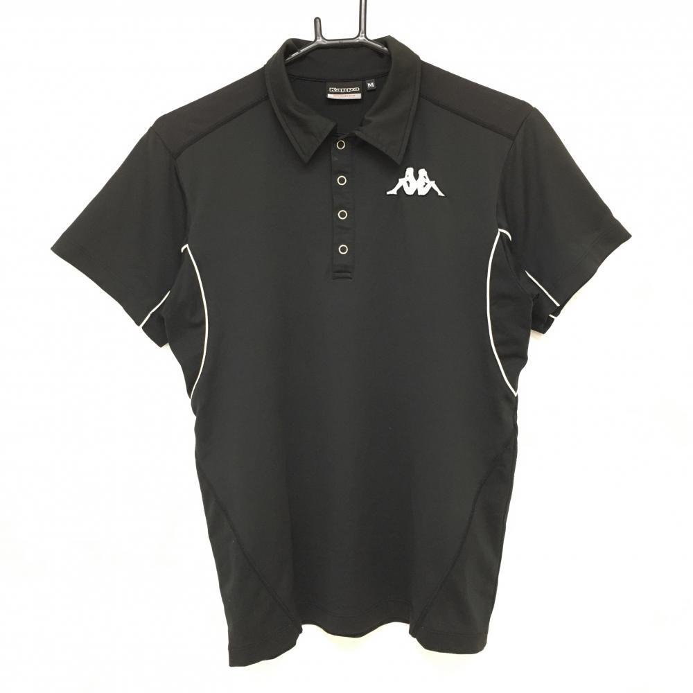 【超美品】カッパ 半袖ポロシャツ 黒×白 一部メッシュ スナップボタン メンズ M ゴルフウェア Kappa 画像
