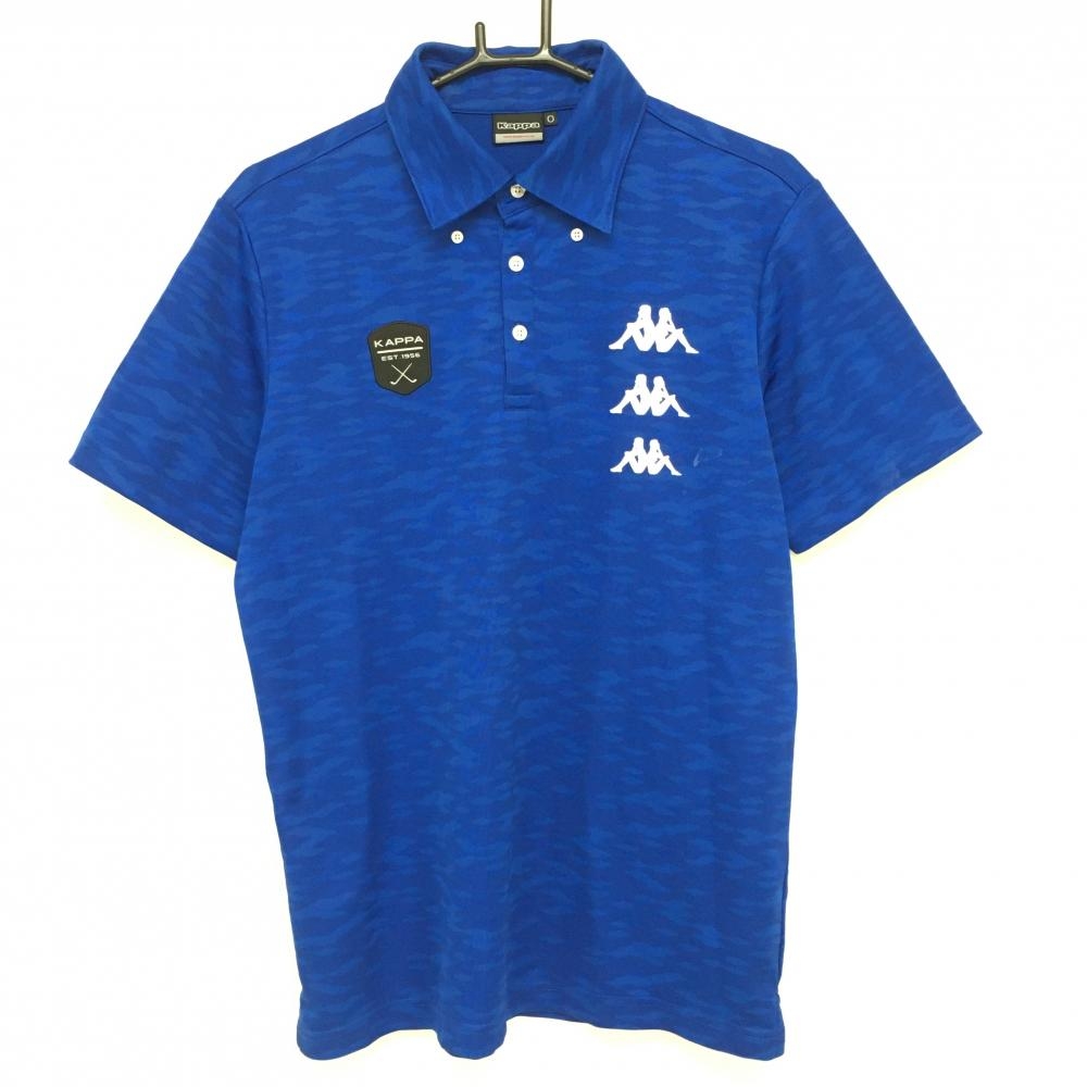 カッパ 半袖ポロシャツ ブルー 迷彩織生地 カモフラ ボタンダウン メンズ O(LL) ゴルフウェア Kappa