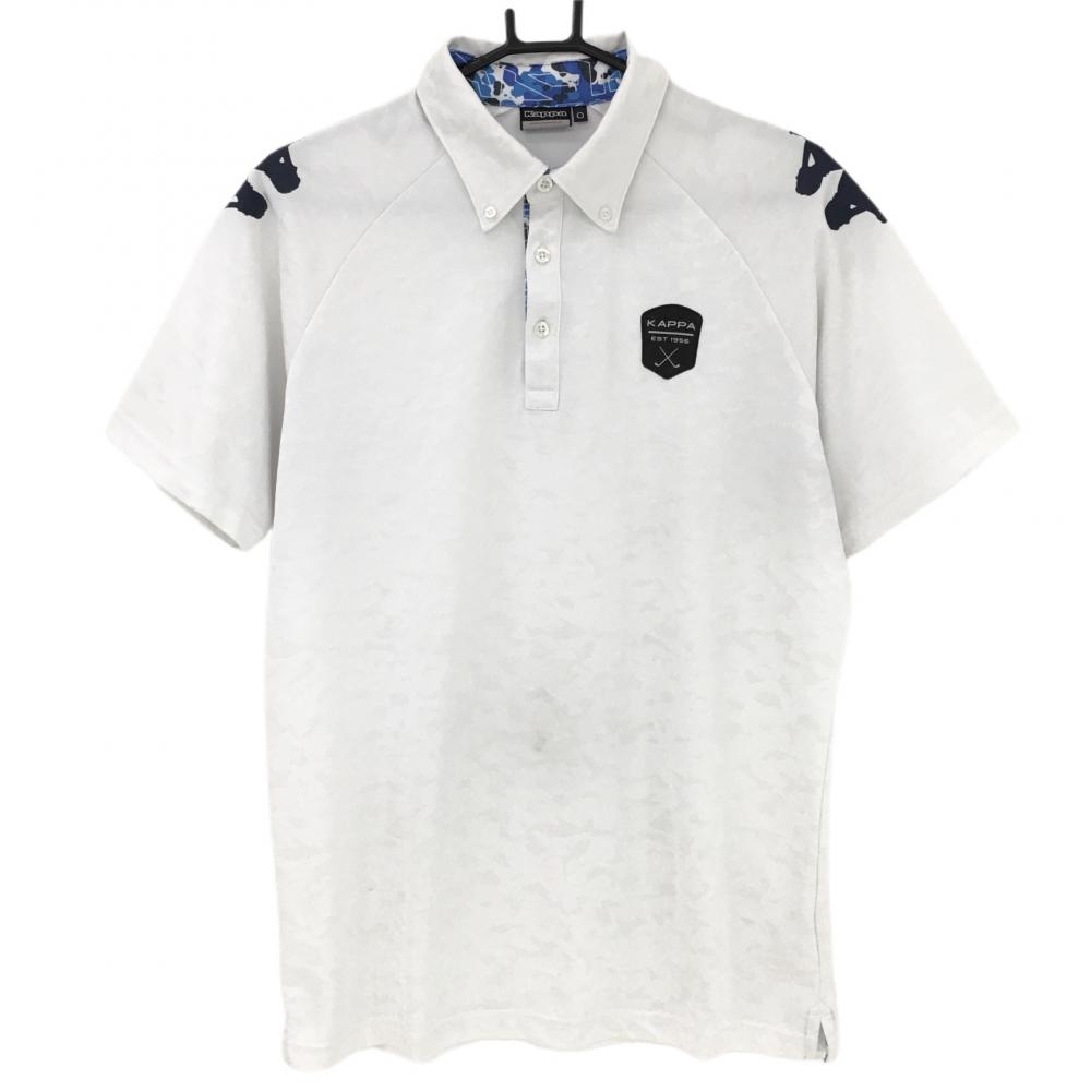 カッパ 半袖ポロシャツ 白×ネイビー カモフラ調 肩ビッグロゴ 胸元ワッペン  メンズ O ゴルフウェア Kappa