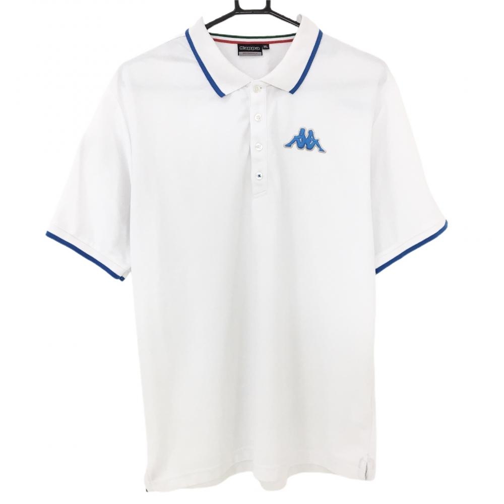 カッパ 半袖ポロシャツ 白×ライトブルー 胸元ロゴ 袖ワッペン メンズ 3L ゴルフウェア Kappa - 中古ゴルフウェア 通販サイトReonard(レオナード)