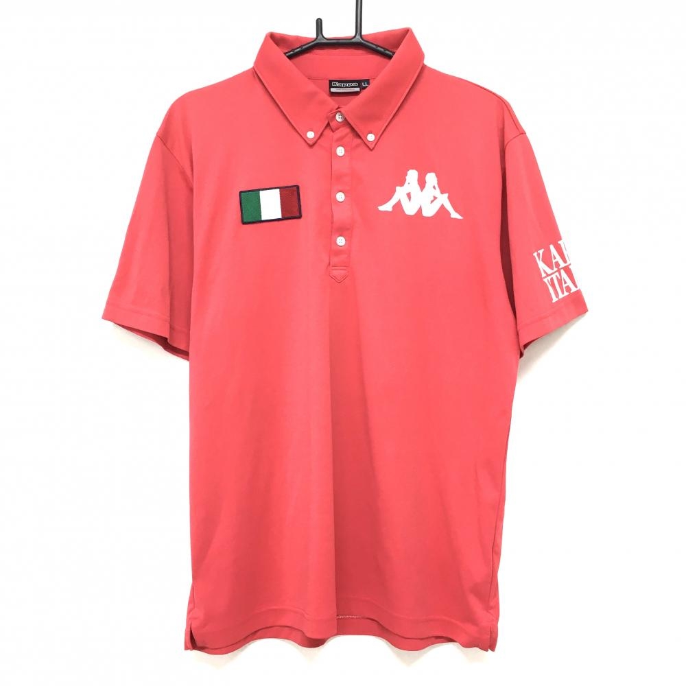 【美品】カッパ 半袖ポロシャツ ピンク×白 ボタンダウン 胸元ロゴ  メンズ LL ゴルフウェア Kappa