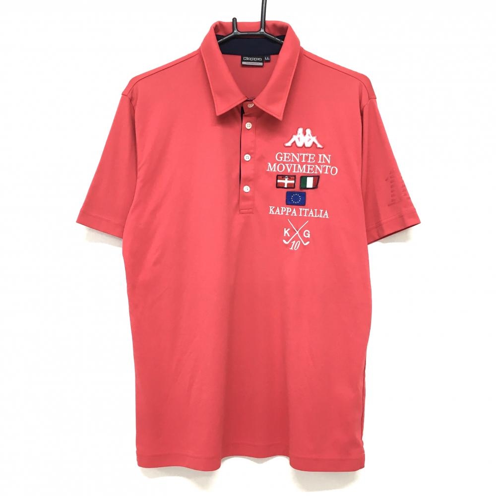 【美品】カッパ 半袖ポロシャツ ピンク×白 胸元ロゴ メンズ LL ゴルフウェア Kappa