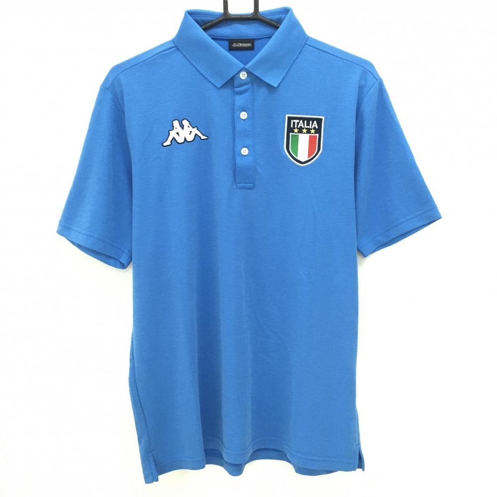 【超美品】カッパ 半袖ポロシャツ ライトブルー ITALIA刺しゅう メンズ 0(XL) ゴルフウェア Kappa