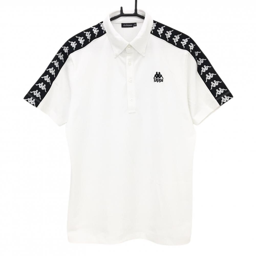 【美品】カッパ 半袖ポロシャツ 白×黒 肩ロゴライン ボタンダウン  メンズ O(XL) ゴルフウェア Kappa