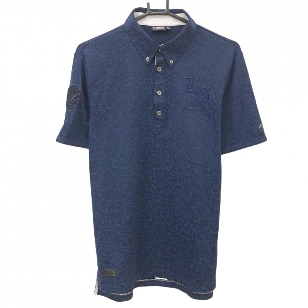 カッパ 半袖ポロシャツ ネイビー 地模様 ボタンダウン メンズ LL ゴルフウェア Kappa