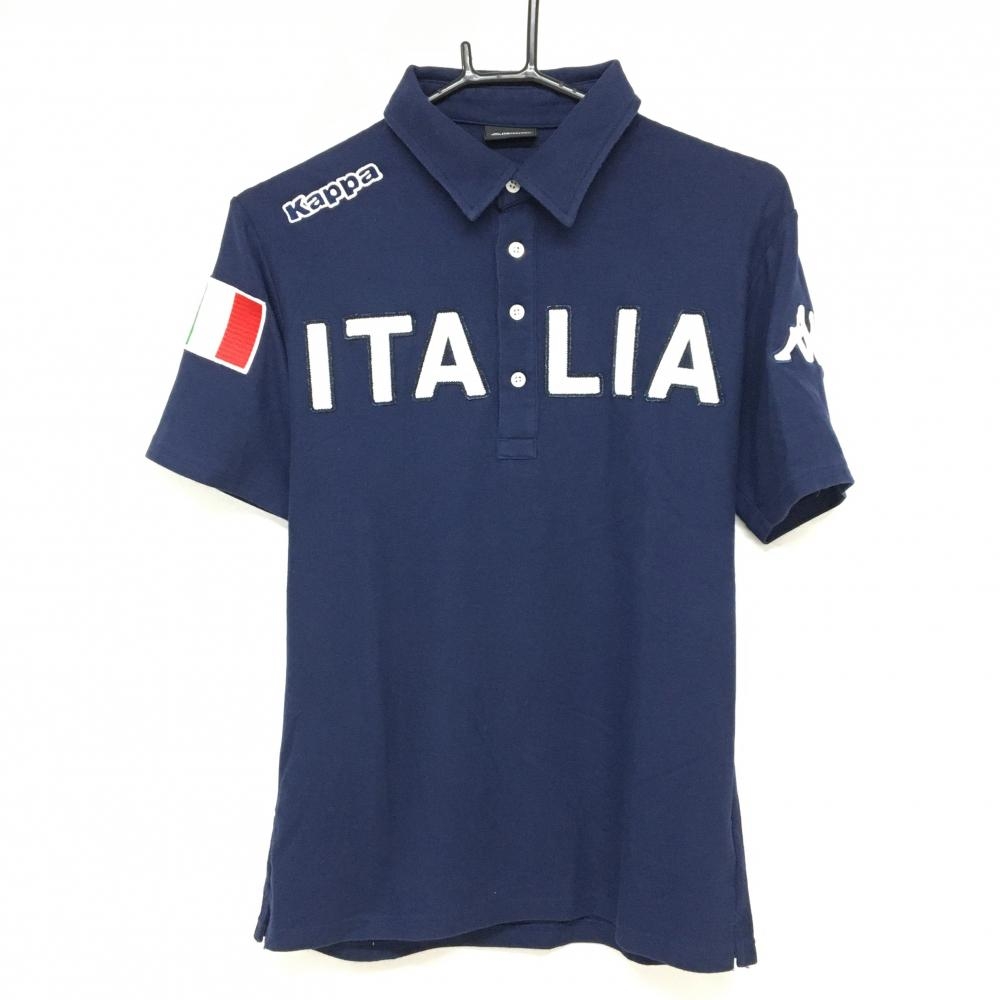【美品】カッパ 半袖ポロシャツ ネイビー×白 ITALIAワッペン ロゴ白  メンズ M ゴルフウェア Kappa