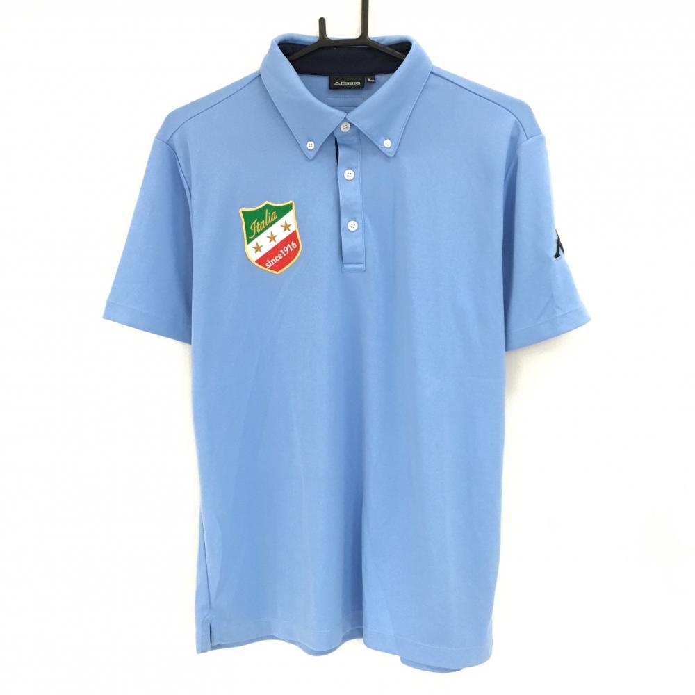 【美品】カッパ 半袖ポロシャツ ライトブルー ワッペン ボタンダウン メンズ L ゴルフウェア Kappa