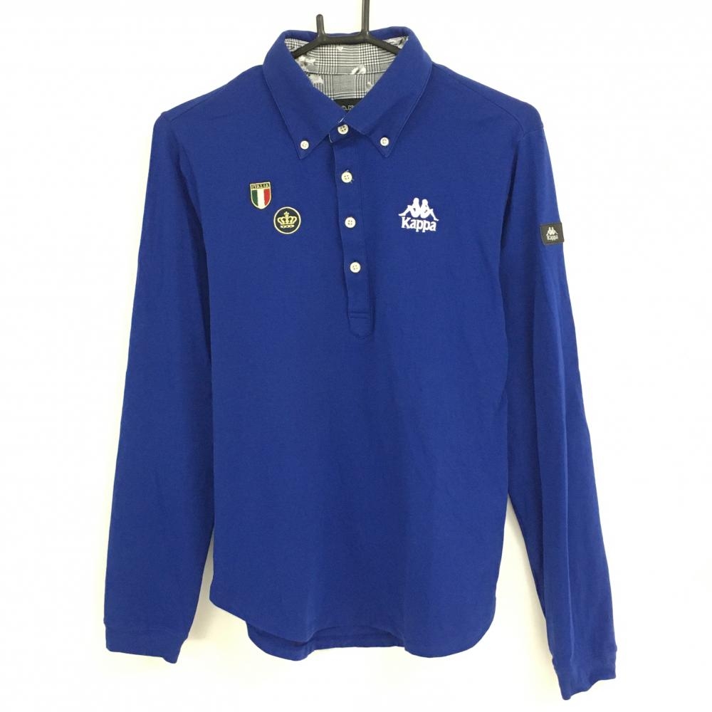 カッパ 長袖ポロシャツ ブルー ネック内側グレンチェック ボタンダウン  メンズ S ゴルフウェア Kappa