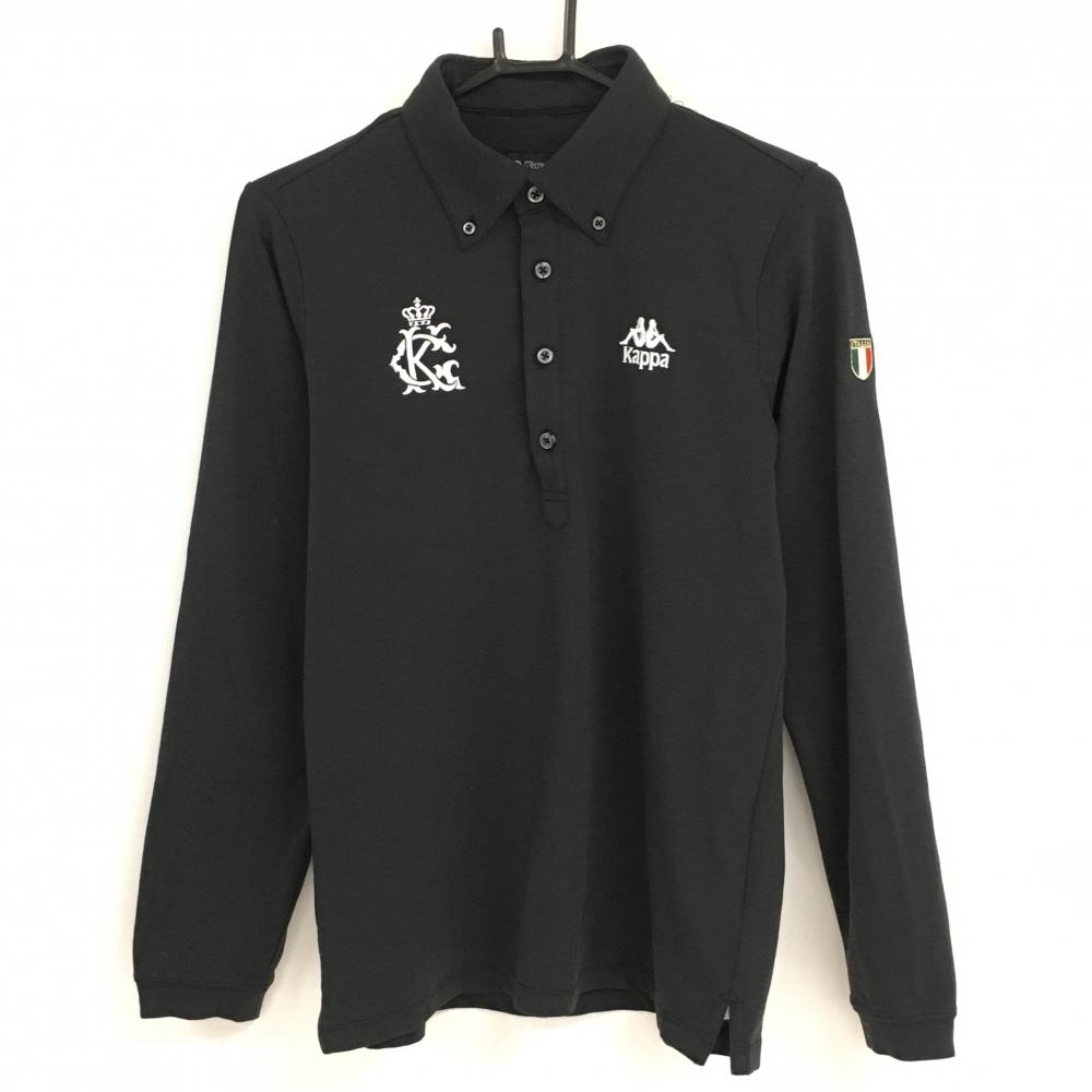 カッパ 長袖ポロシャツ 黒 ボタンダウン ロゴ白 メンズ S ゴルフウェア Kappa