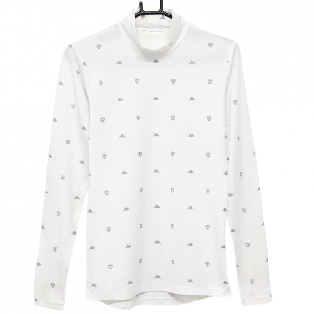 カッパ ハイネックインナーシャツ 白×グレー ロゴ総柄 ストレッチ メンズ M ゴルフウェア Kappa