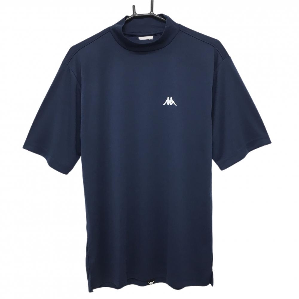 【美品】カッパ 半袖ハイネックシャツ ネイビー 背ロゴテープ  メンズ  ゴルフウェア Kappa