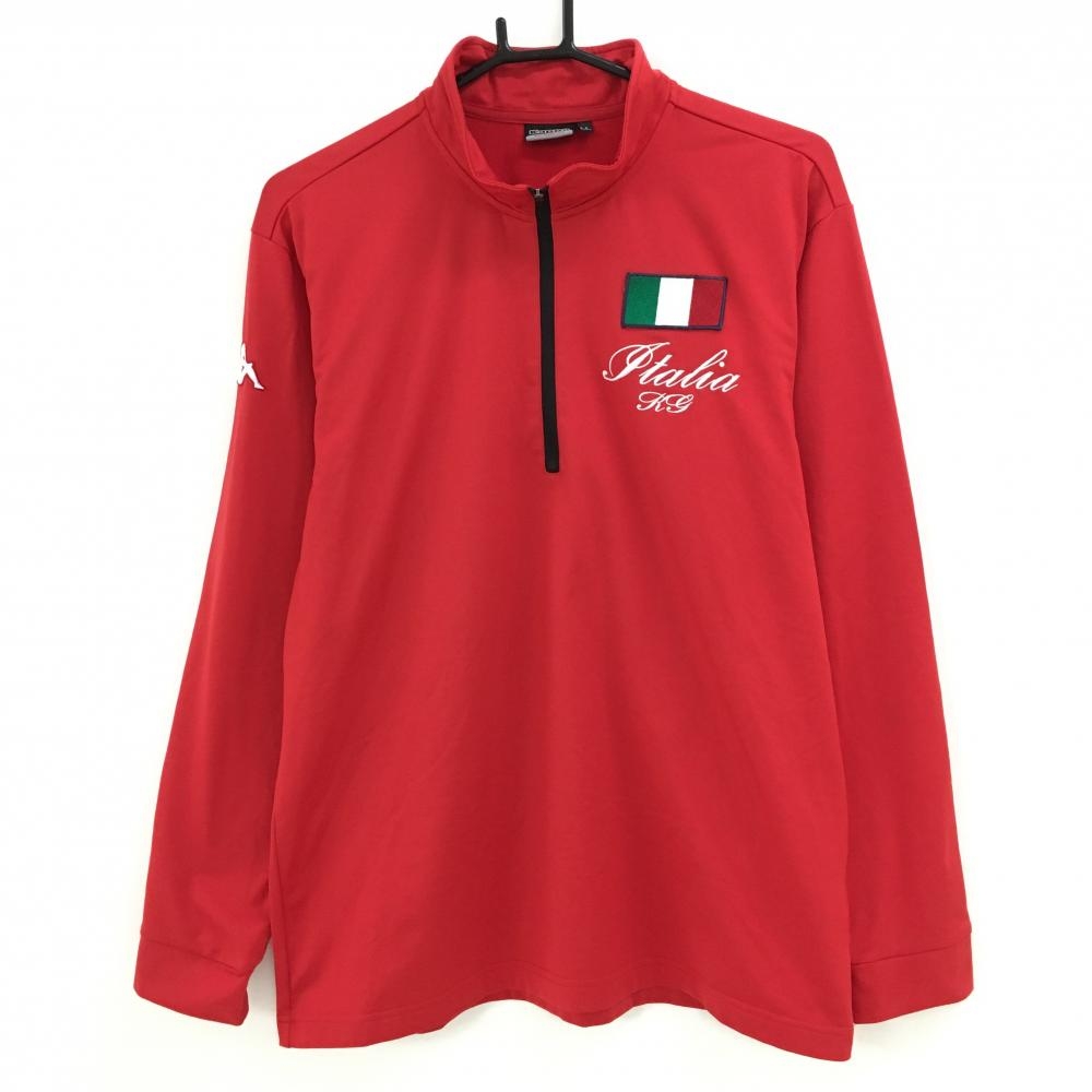 【美品】カッパ 長袖ハイネックシャツ レッド ハーフジップ 裏起毛 胸元ロゴ メンズ LL ゴルフウェア Kappa