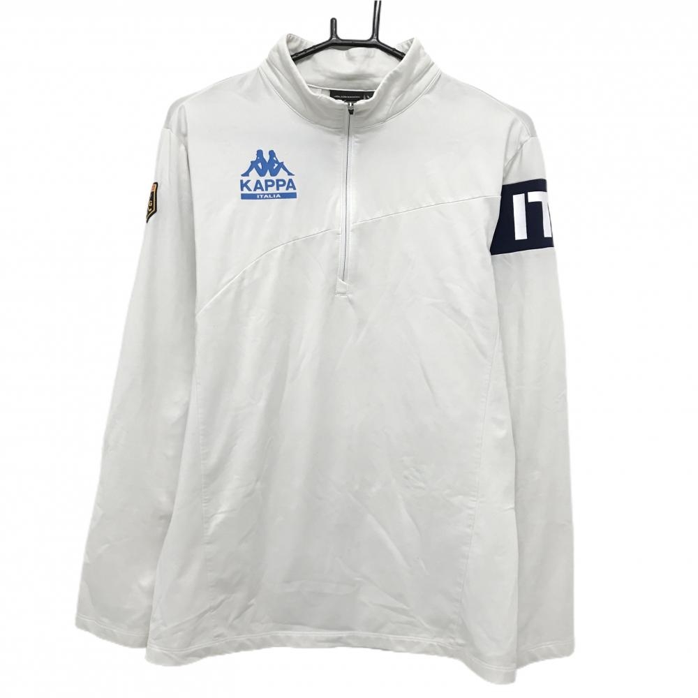 カッパ 長袖ハイネックシャツ 白×ネイビー ハーフジップ ロゴブルー 裏微起毛  メンズ L ゴルフウェア Kappa