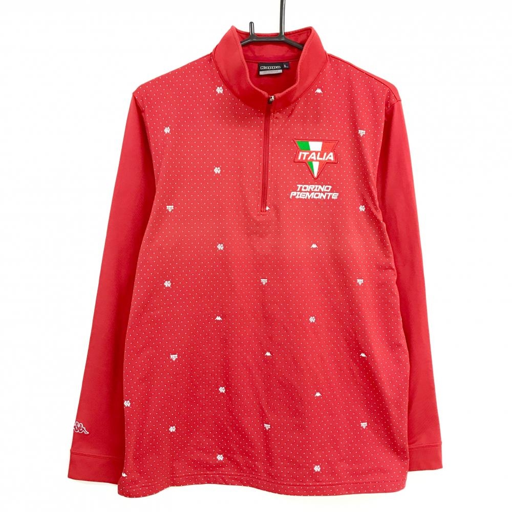 【美品】カッパ 長袖ハイネックシャツ レッド×白 前身頃ドット ハーフジップ メンズ L ゴルフウェア Kappa