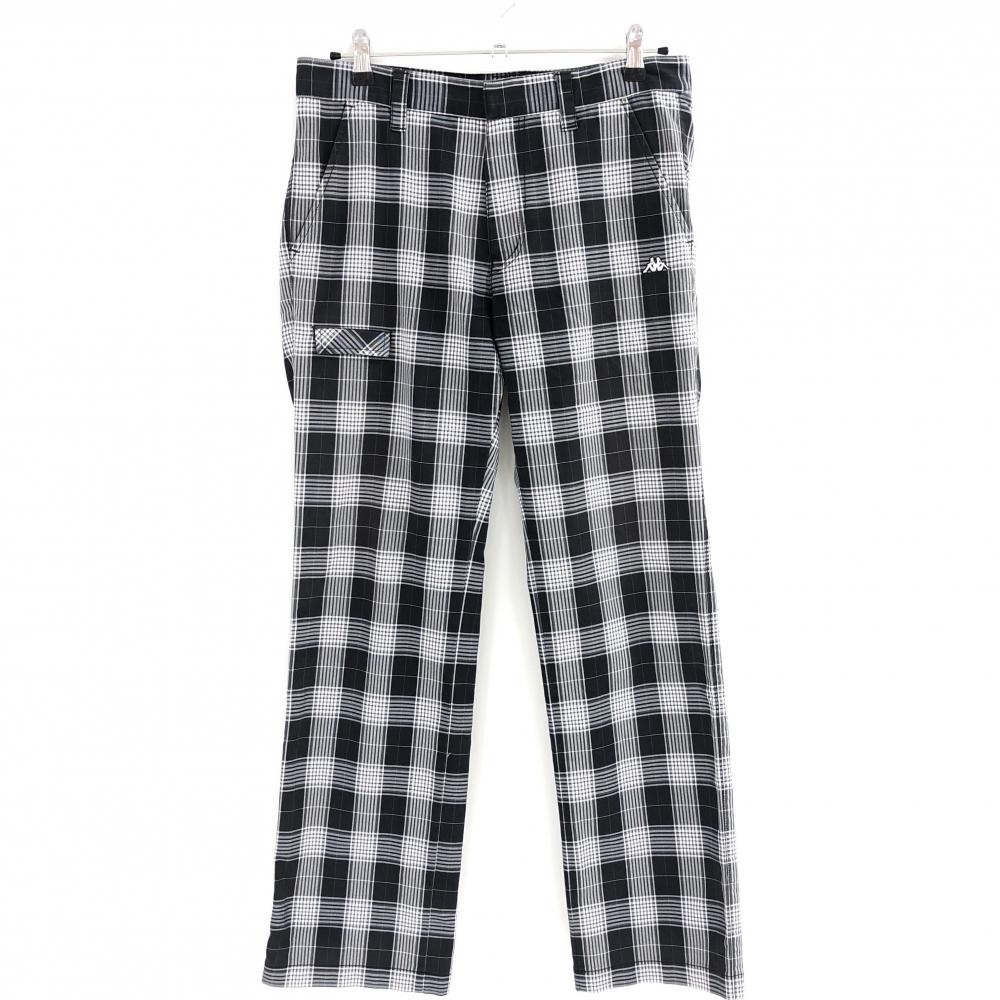 【美品】カッパ パンツ 黒×グレー チェック コットン混  メンズ 82 ゴルフウェア Kappa 画像