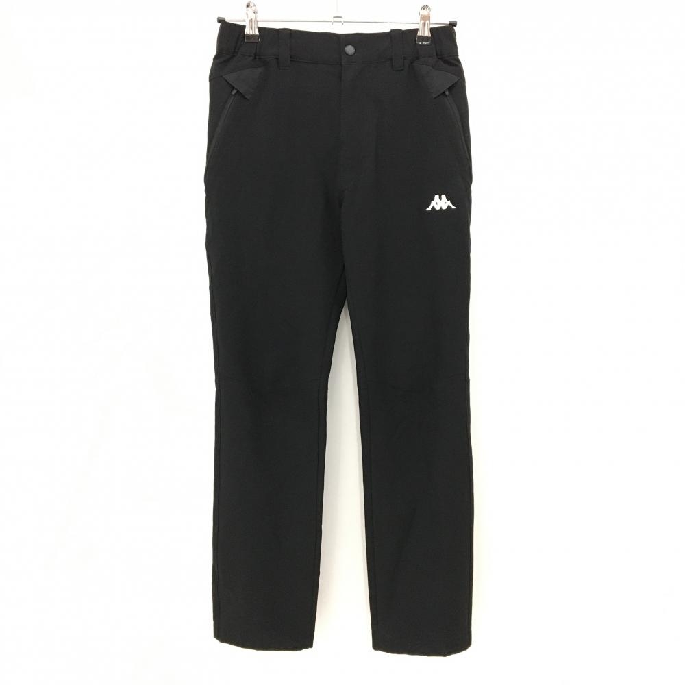 【美品】カッパ パンツ 黒 総柄地模様 ストレッチ 後ろウエストゴム メンズ S ゴルフウェア Kappa